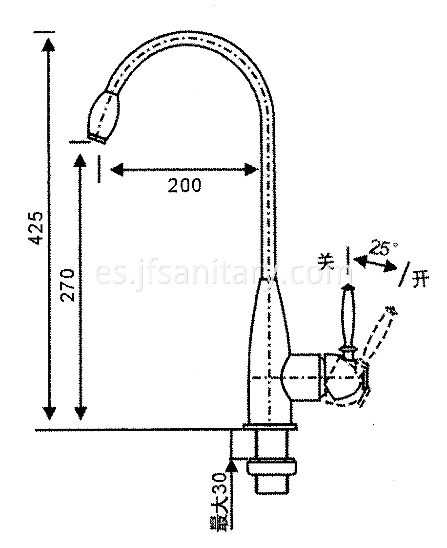 Size Of Chrome Finish Deck Mounted Single Lever Kitchen Faucets